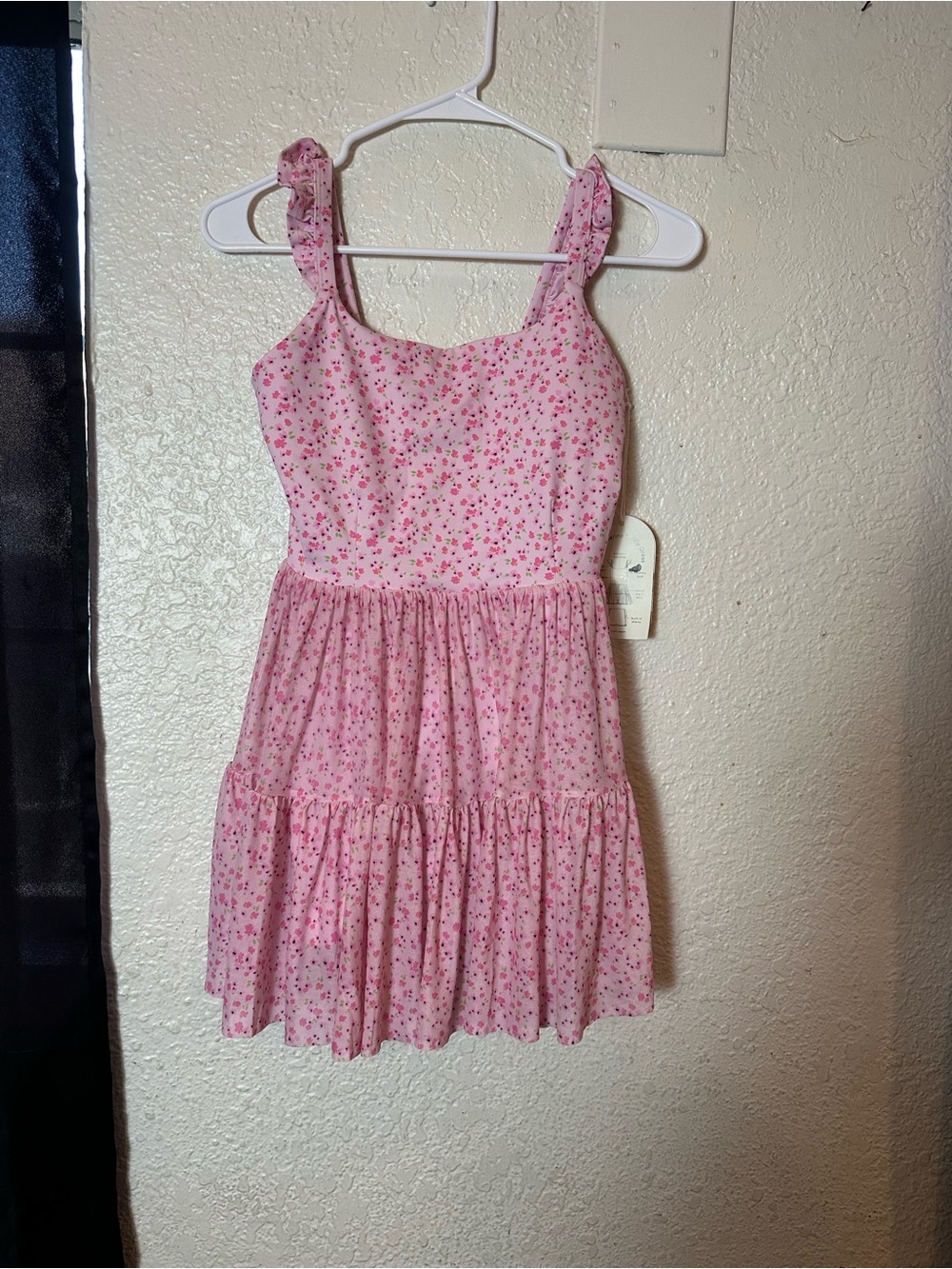 Girls' Pink Floral Tiered Sundress with Ruffle Straps